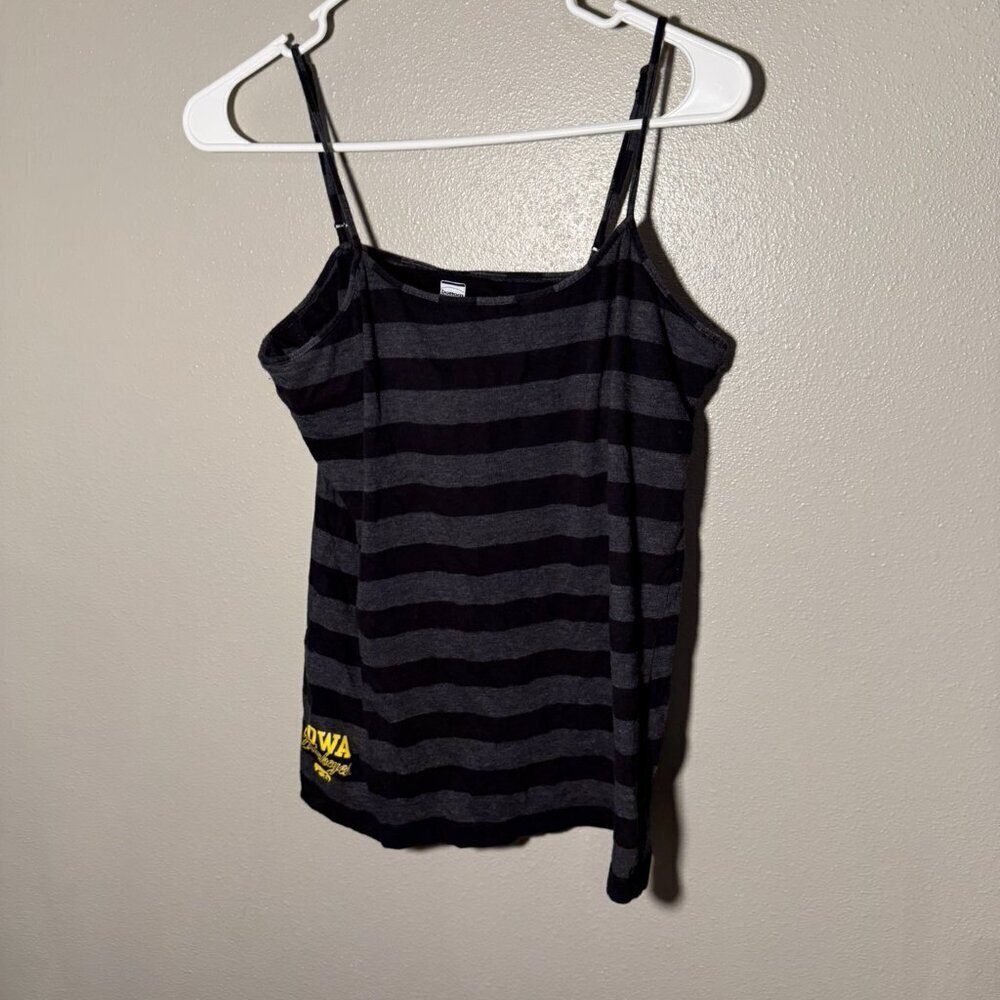 🏈Iowa Hawkeyes🏈 spaghetti strap gray & black striped tank - Picture 1 of 5